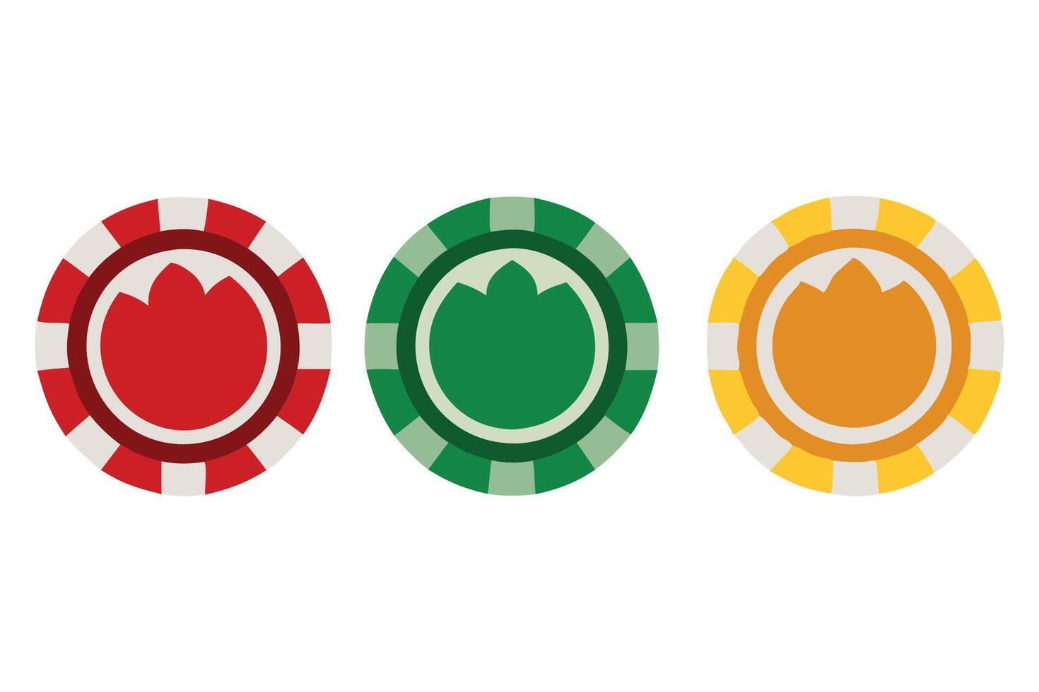 Three poker chips of different colors illustration set on white background vector