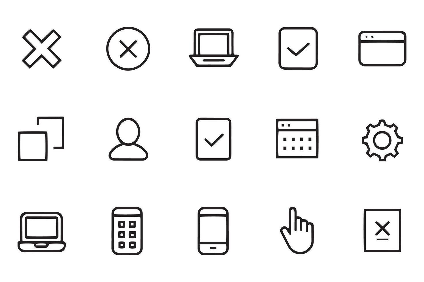 Maximize and minimize screen buttons concept related black stroke outline icons set isolated flat illustration on white background vector