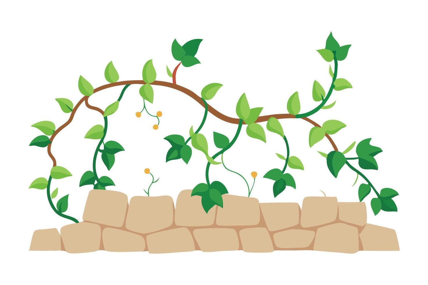 Vines climbing on a stone wall, adding a touch of nature flat illustration on white background vector