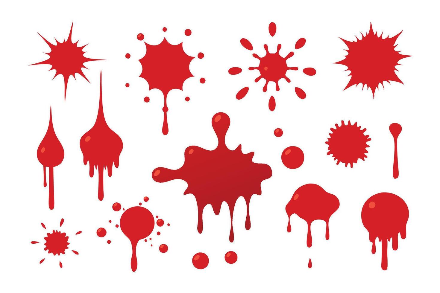 Red blood splatter group illustration set on white background. vector
