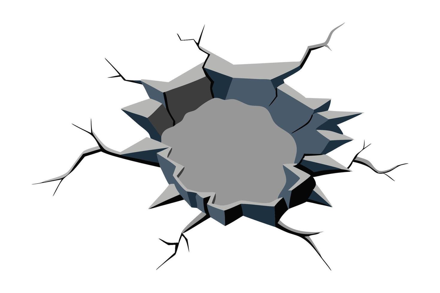 Wall featuring a prominent hole surrounded by visible cracks, highlighting signs of wear and damage flat illustration on white background. vector
