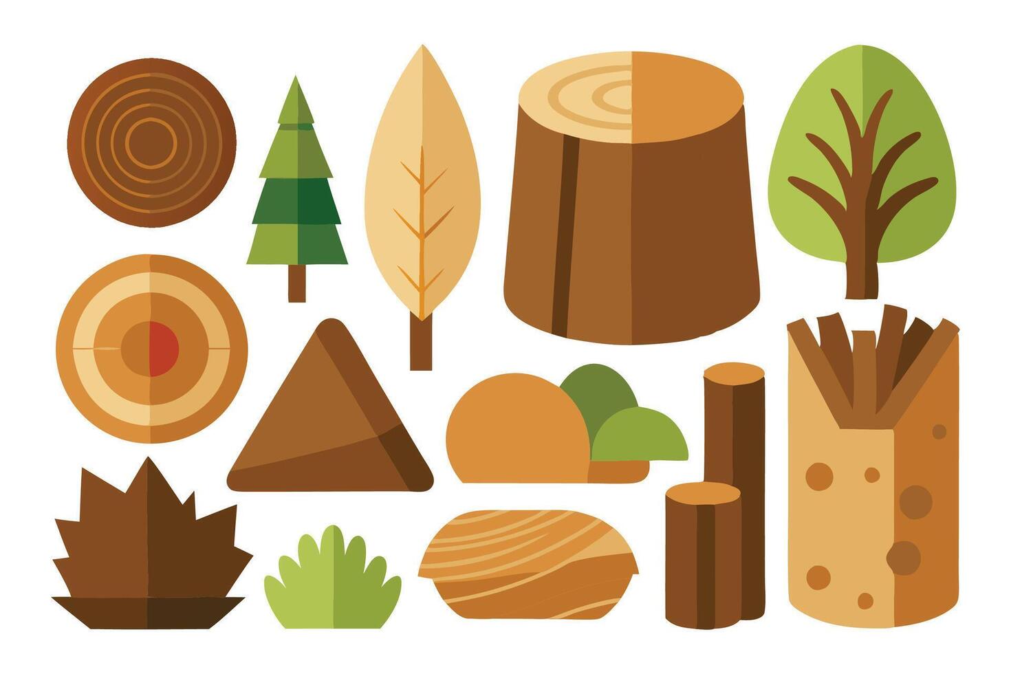 Wood resting on another piece of wood, showcasing natural textures and earthy tone illustration set on white background. vector