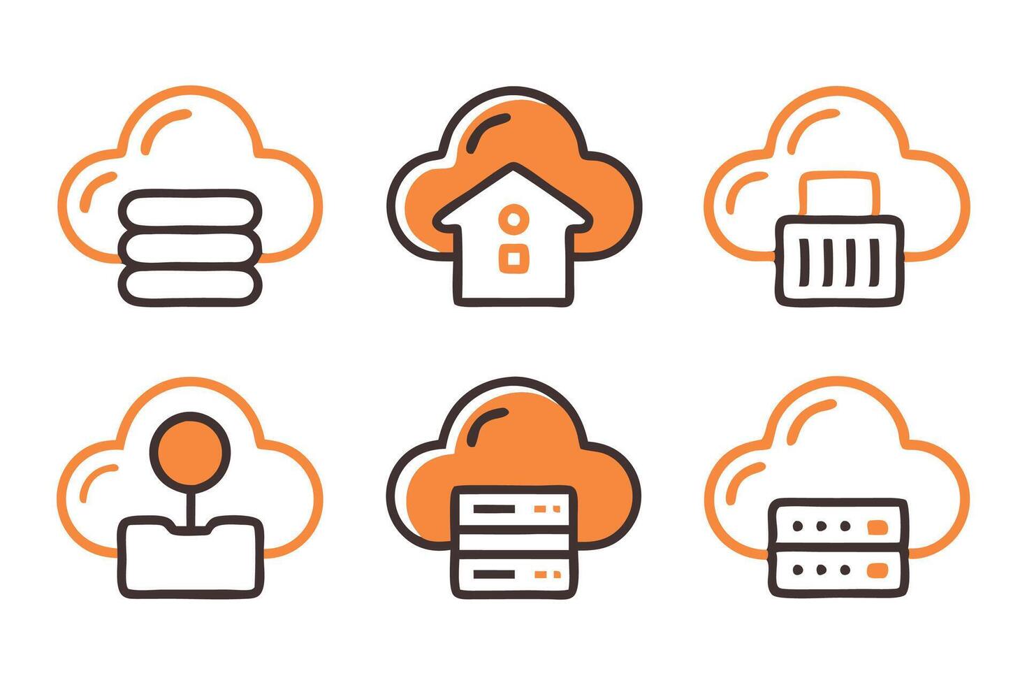 Cloud setting and storage editable stroke outline icons set isolated on white background flat illustration illustration set on white background. vector