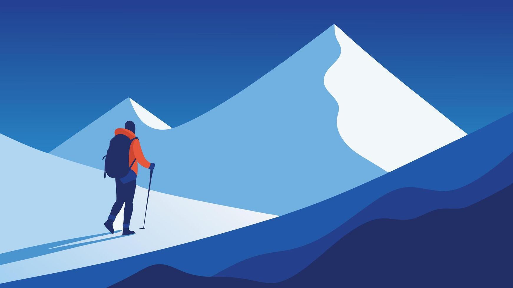 Hiking in the snowstorm in Carpathian flat illustration. vector
