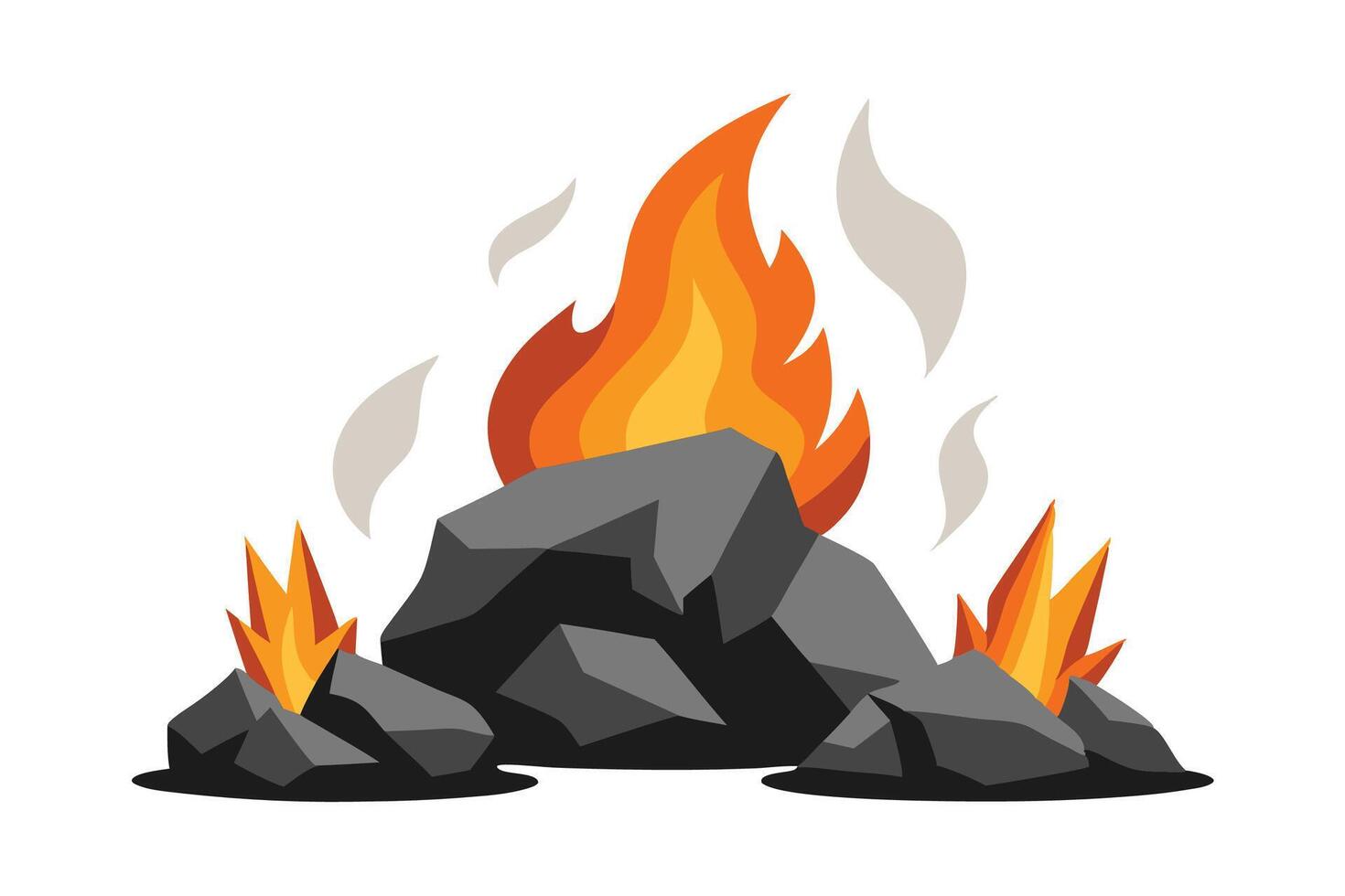 Rock emitting flames and smoke, creating a dramatic scene of fire and natural elements intertwined flat illustration on white background vector