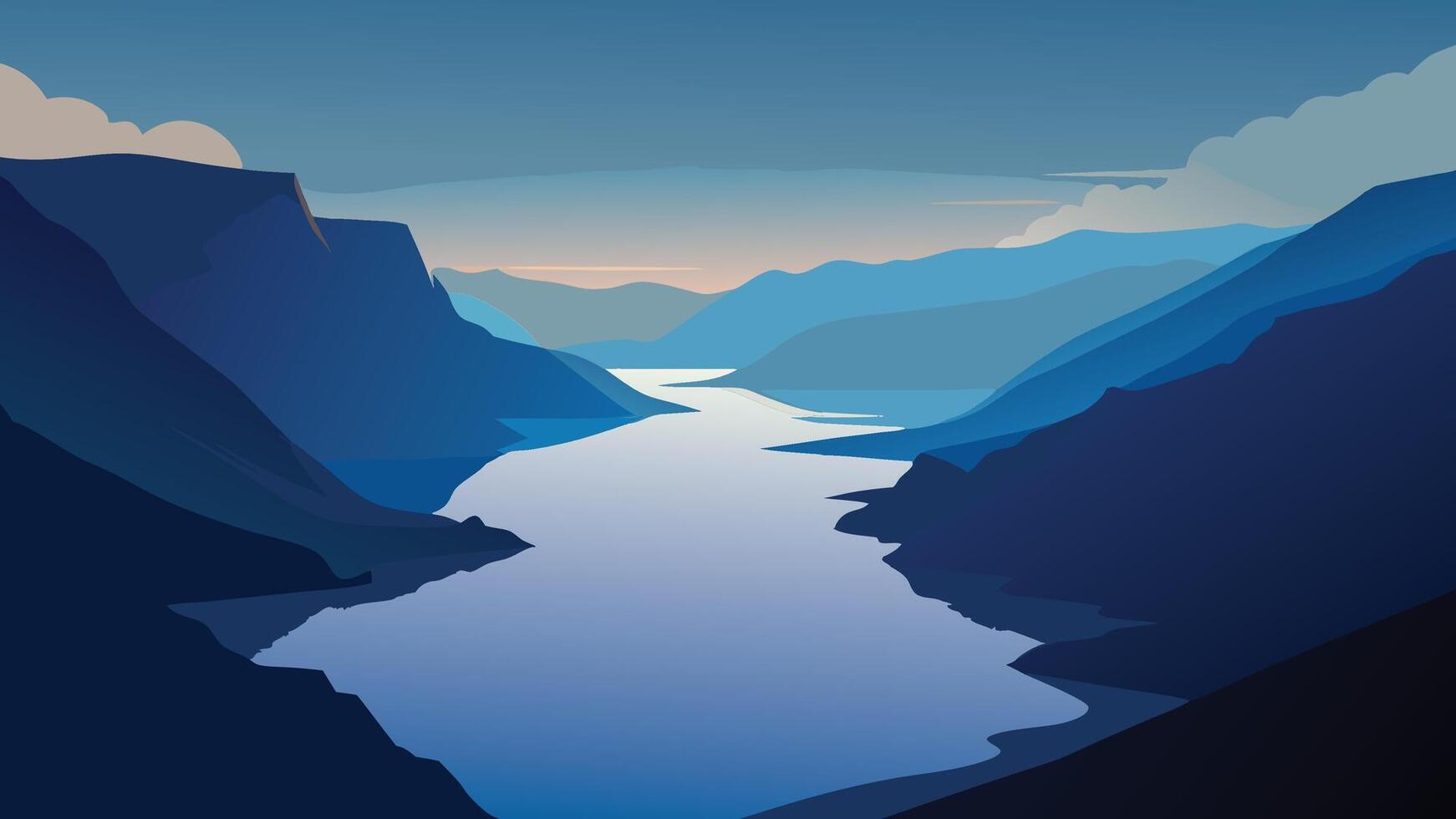 Magnificent evening view from flying drone of Sorvagsvatn lake, Vagar, Faroe Islands, Denmark, Europe flat illustration. vector