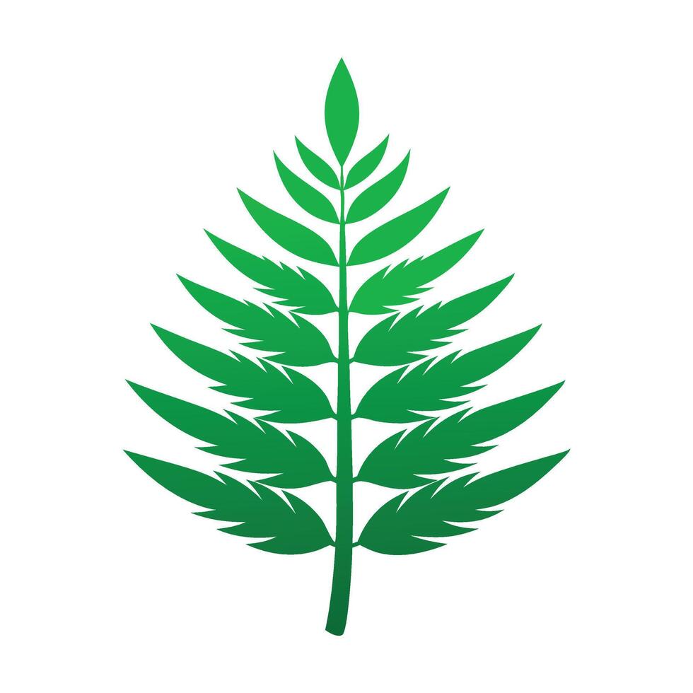 green fern leaf symbol on a white surface, minimal flat illustration vector
