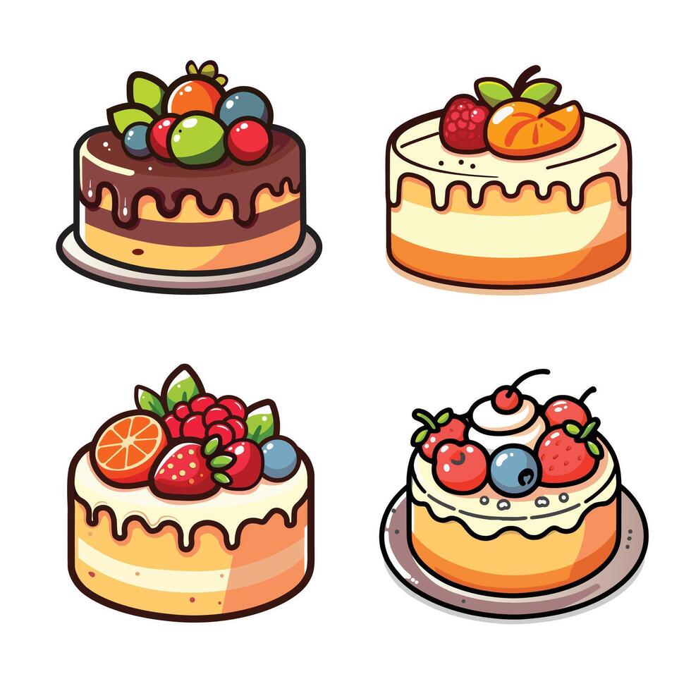 isolated vanilla fruit cake illustration set vector