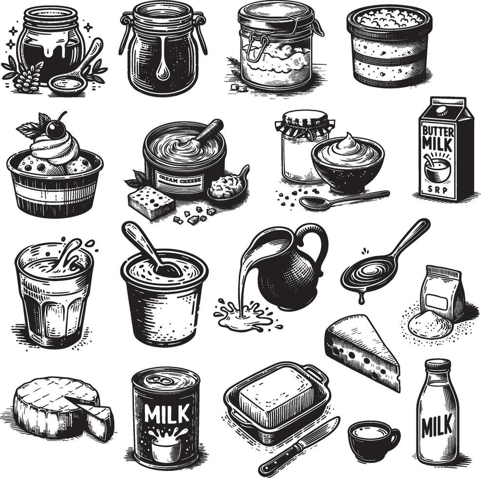 hand drawn silhouette dairy item sketch illustration vector