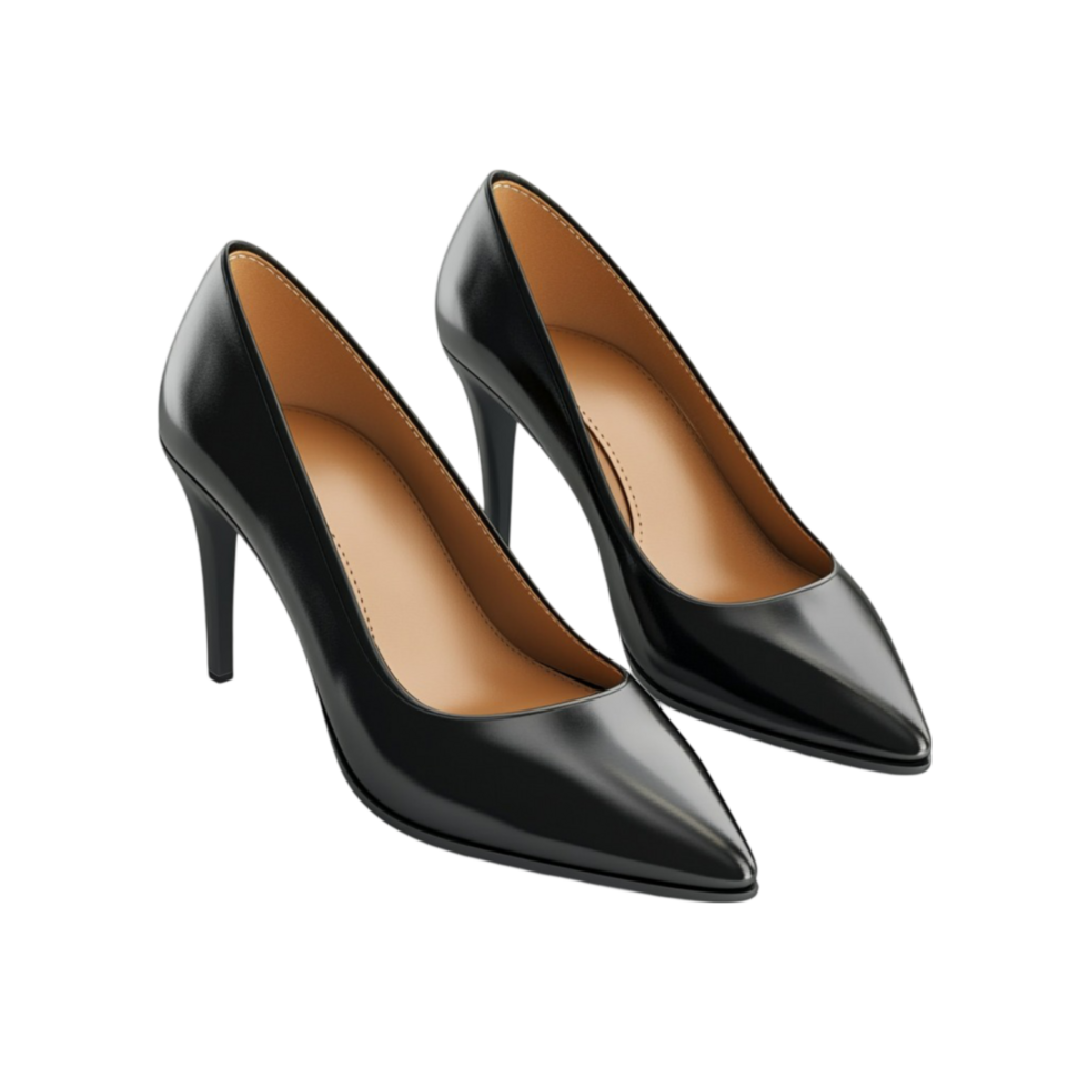 Black High-Heeled Shoes with Pointed Toe and Thin Heel png