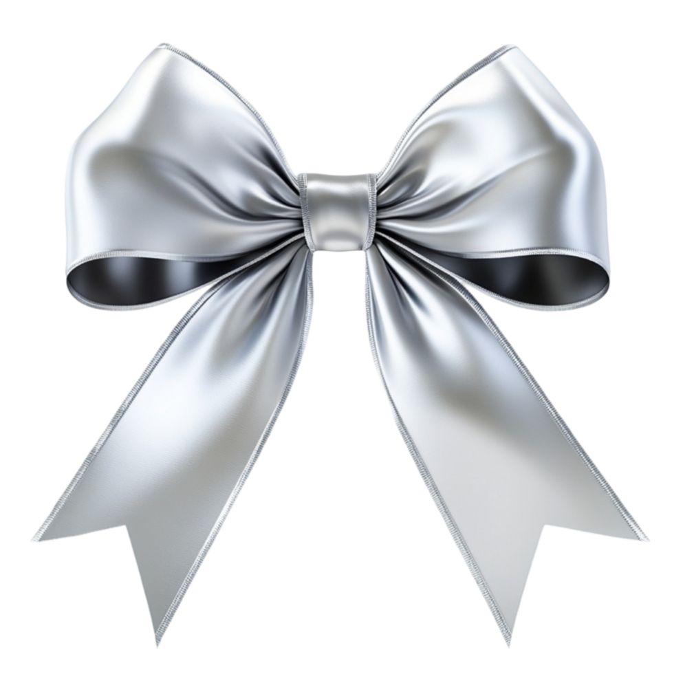 Shiny Silver Bow with Looped Top on Transparent Background png