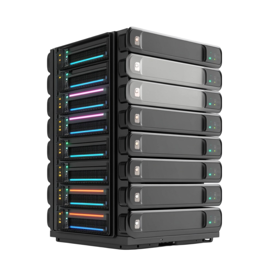 multicolorido computador caso com múltiplo Difícil drives em exibição png
