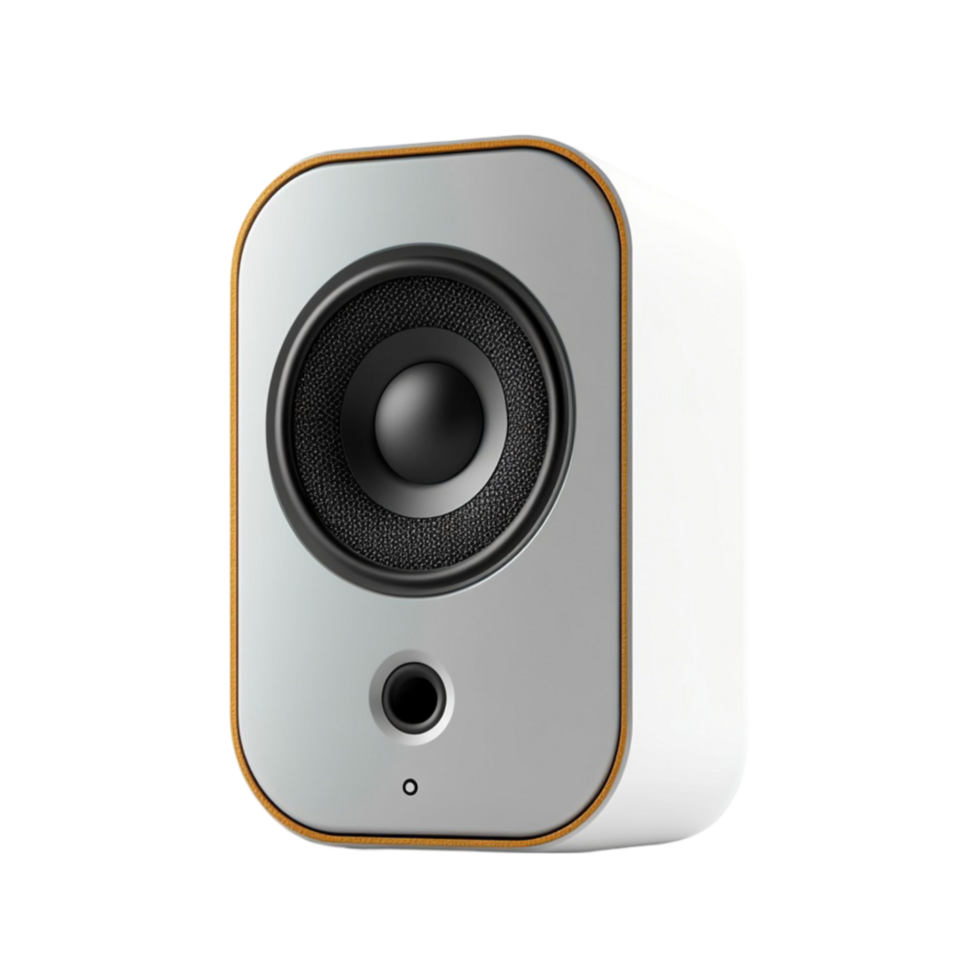 White Speaker with Black Circular Design and Single Front Button png