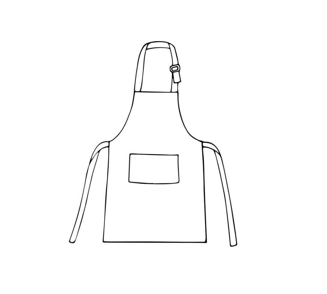 Chef apron with pocket. Adjustable cooking apron for men or women. Hand-drawn illustration isolated on white. vector