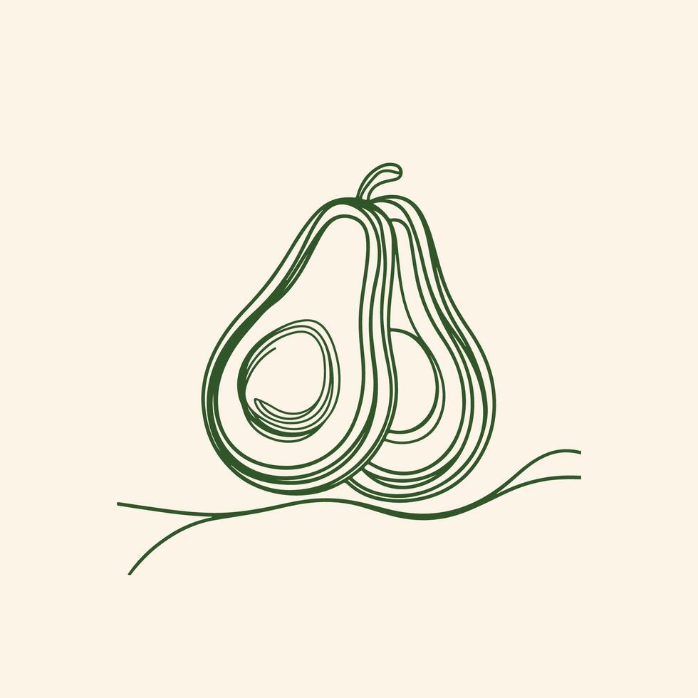 Line art avocado berry vegetable sketch illustration with leaf and slice vector