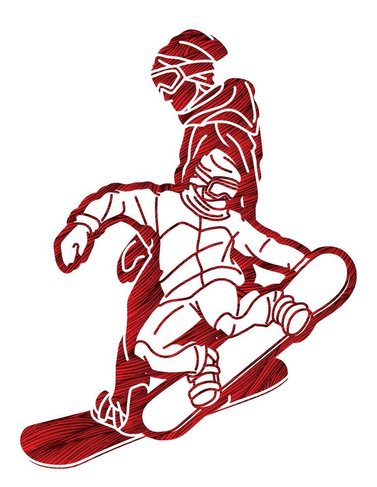 Silhouette Snowboard Players Mix Action Graffiti Snowboarder Cartoon Graphic vector