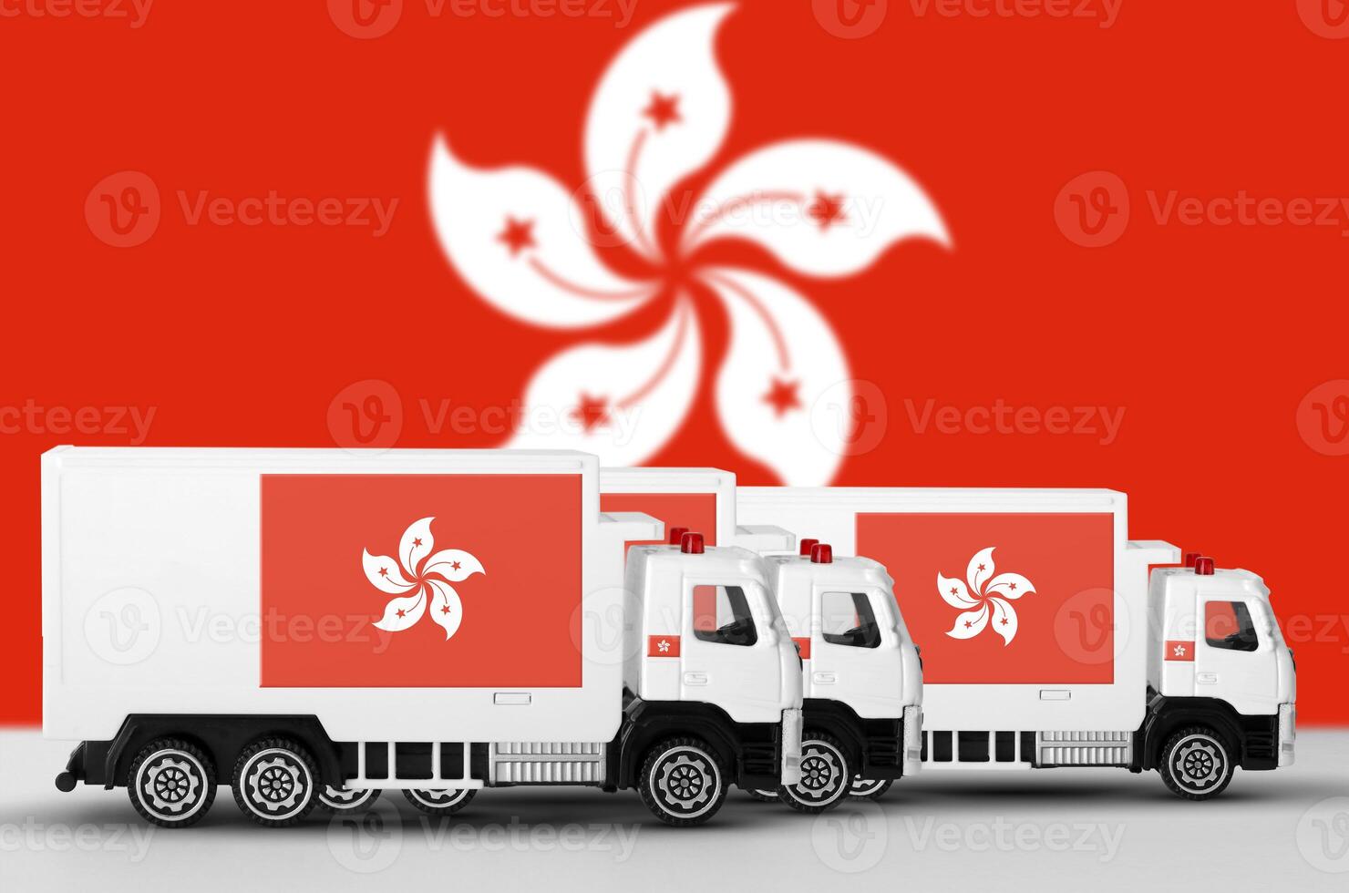 Hong kong flag depicted on side wall of white delivery van. Shipping and local delivery concept photo