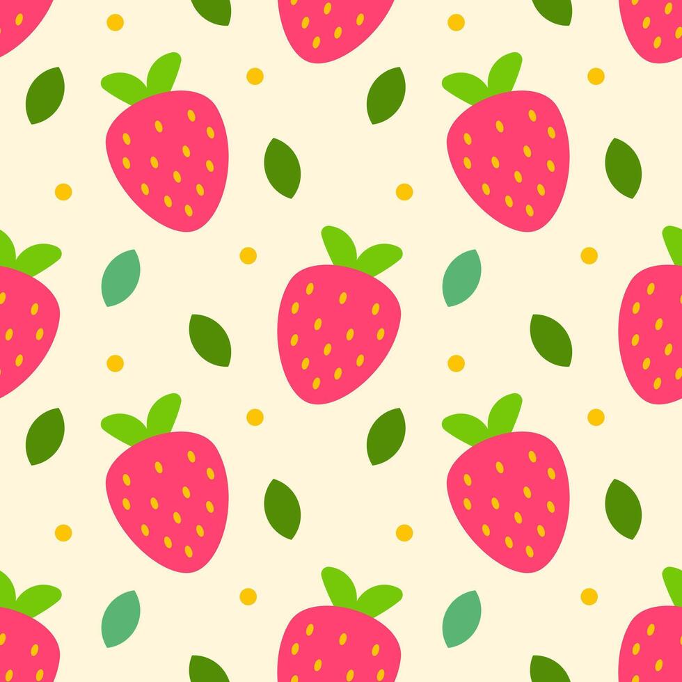 Strawberry seamless pattern isolated on yellow background. For baby food packaging, banner, wrapping, card, clothes, greeting card, invitation. vector