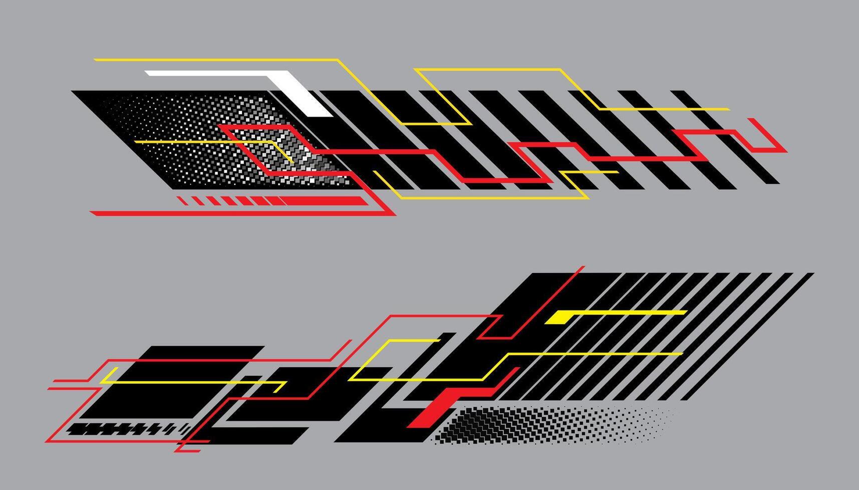 Car decals with black stripes red and yellow lines, wraps sticker design for sport or racing cars, motorcycle, bike, drag race vector