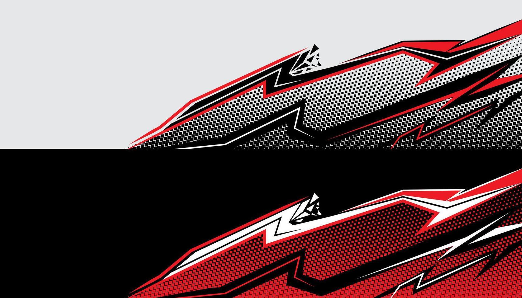 Car decals with black and red stripes, wraps sticker design with halftone pattern vector