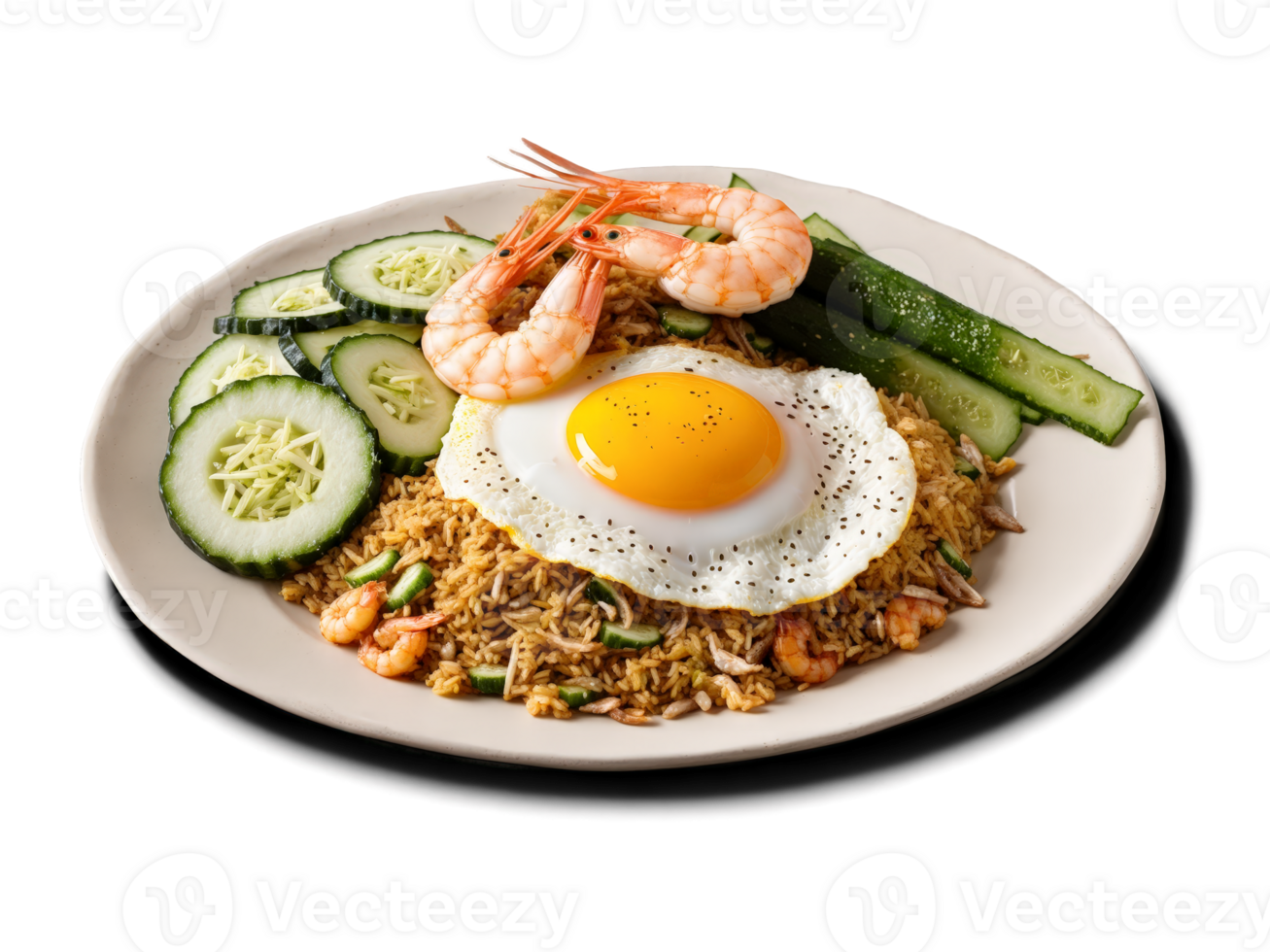 Nasi Goreng Fragrant wok fried rice with shrimp chicken and vegetables topped with fried egg png