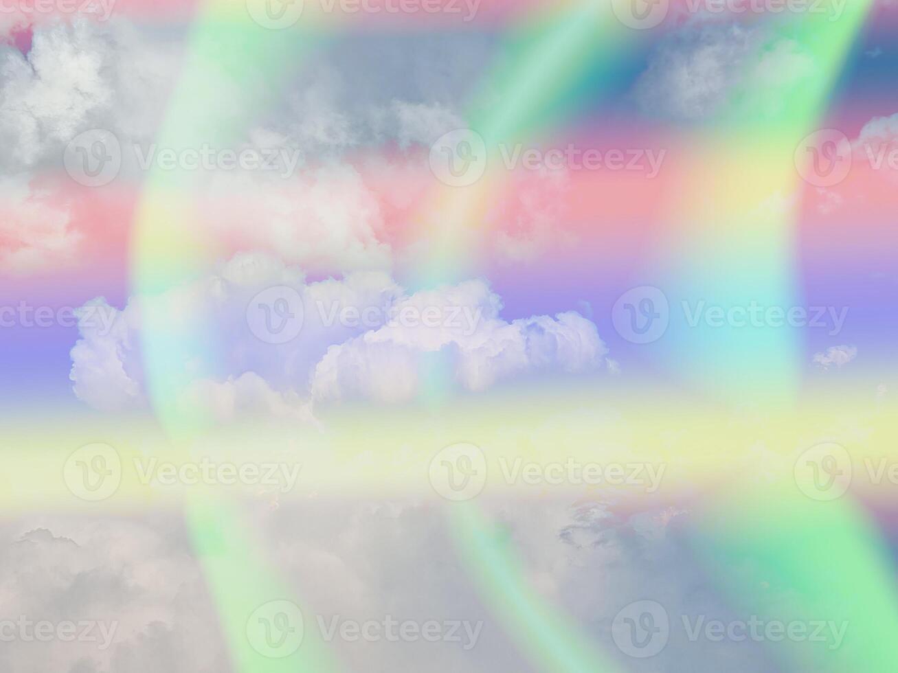 beauty sweet pastel yellow and green colorful with fluffy clouds on sky. multi color rainbow image. abstract fantasy growing solar light photo