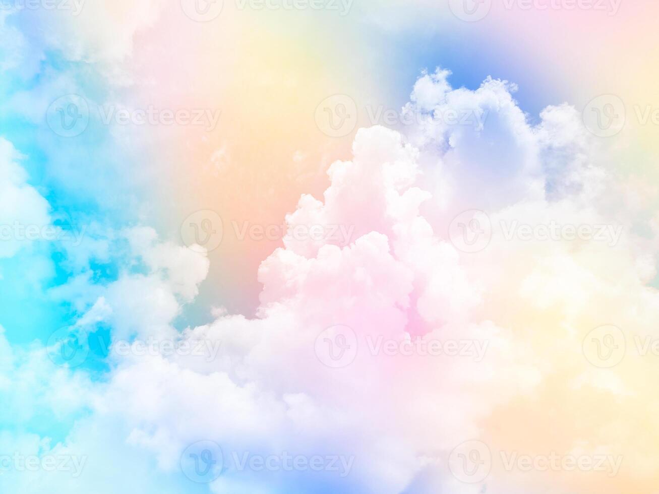 beauty sweet pastel blue and yellow colorful with fluffy clouds on sky. multi color rainbow image. abstract fantasy growing light photo