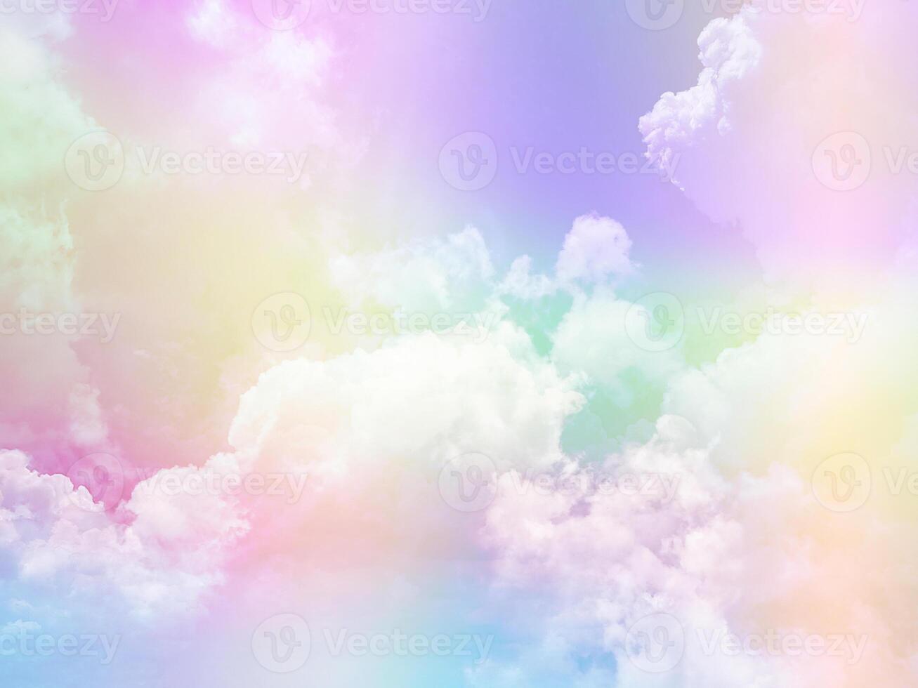 beauty sweet pastel purple and green colorful with fluffy clouds on sky. multi color rainbow image. abstract fantasy growing light photo