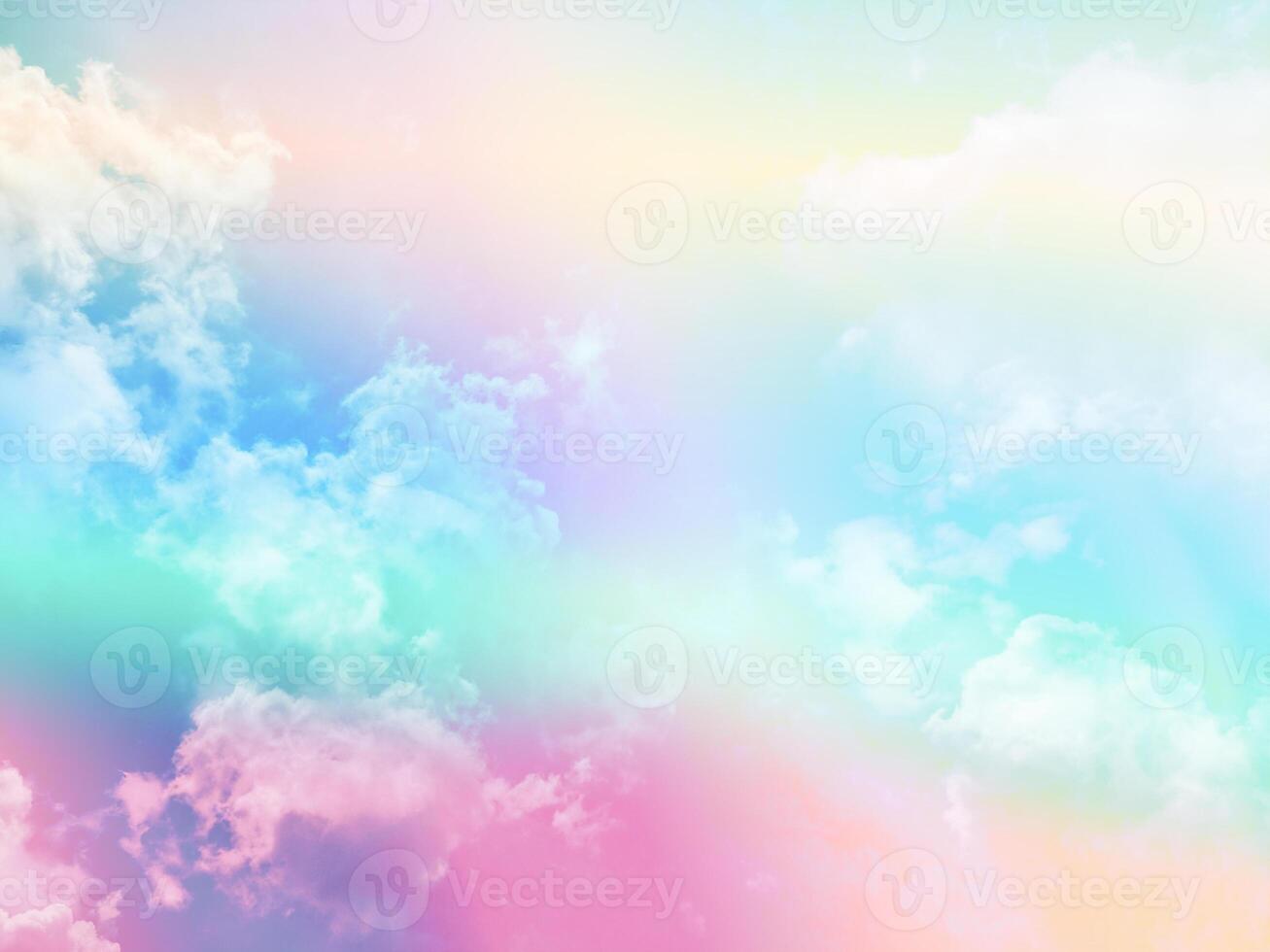 beauty sweet pastel yellow and blue colorful with fluffy clouds on sky. multi color rainbow image. abstract fantasy growing light photo