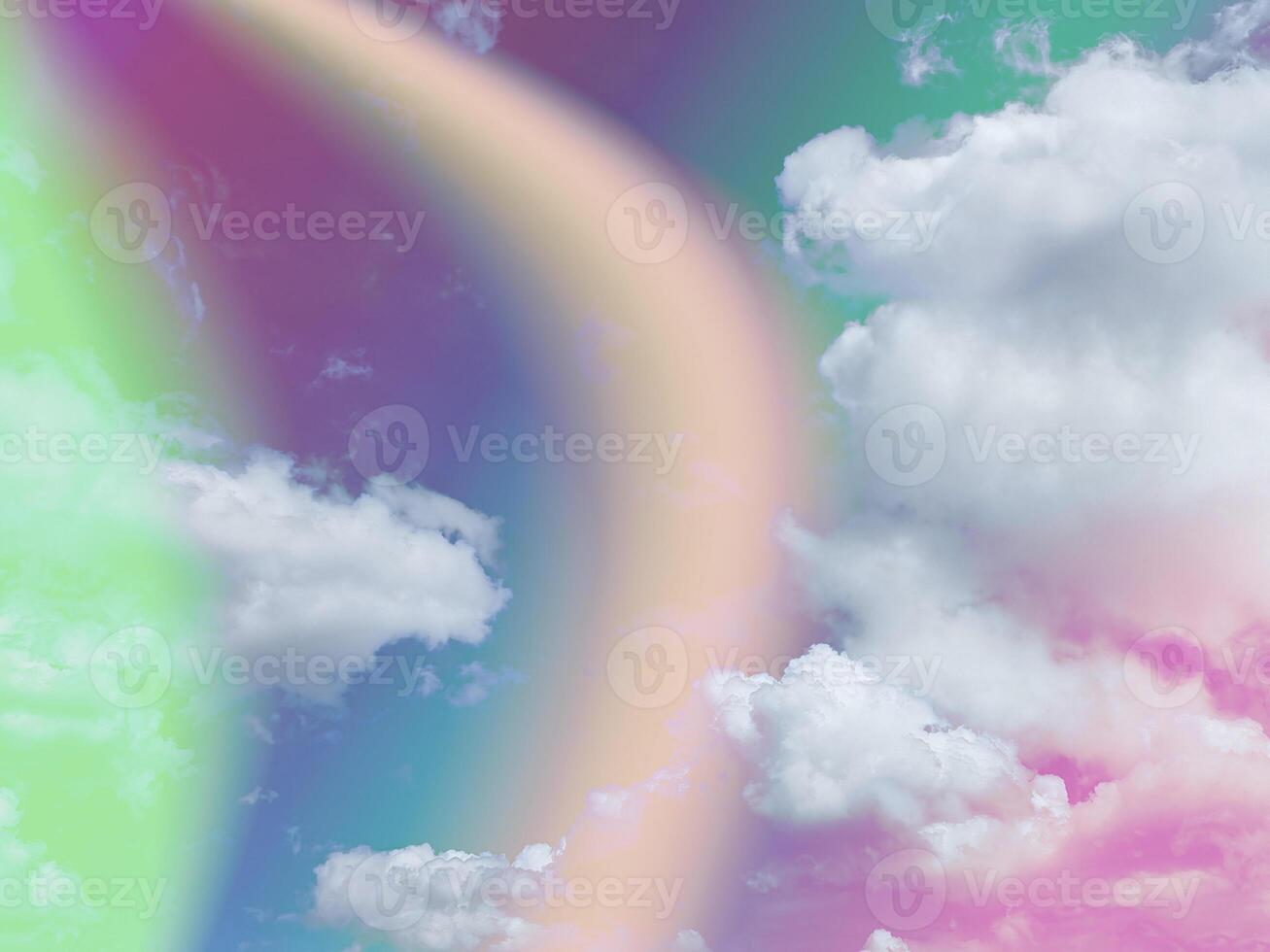 beauty sweet pastel orange and green colorful with fluffy clouds on sky. multi color rainbow image. abstract fantasy growing light photo