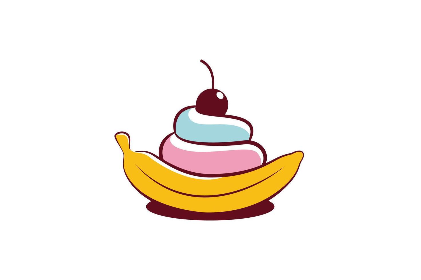 banana split logo with a combination of banana, ice cream and cherry for cafes, restaurants, food trucks, etc. vector