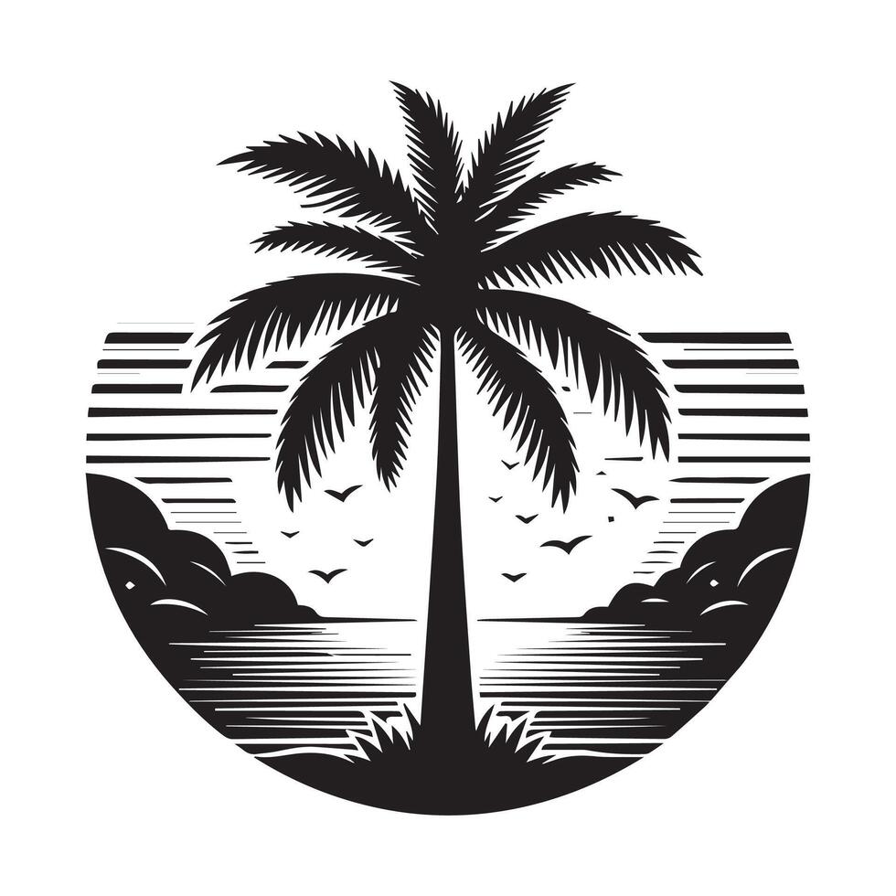 Palm Tree Silhouette White Background Design vector