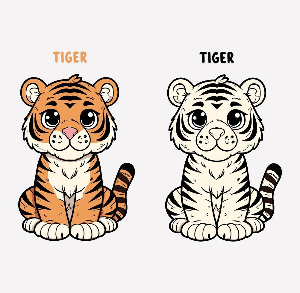 An illustration featuring the tiger's face against a white backdrop. The drawing is clear and simple, vector