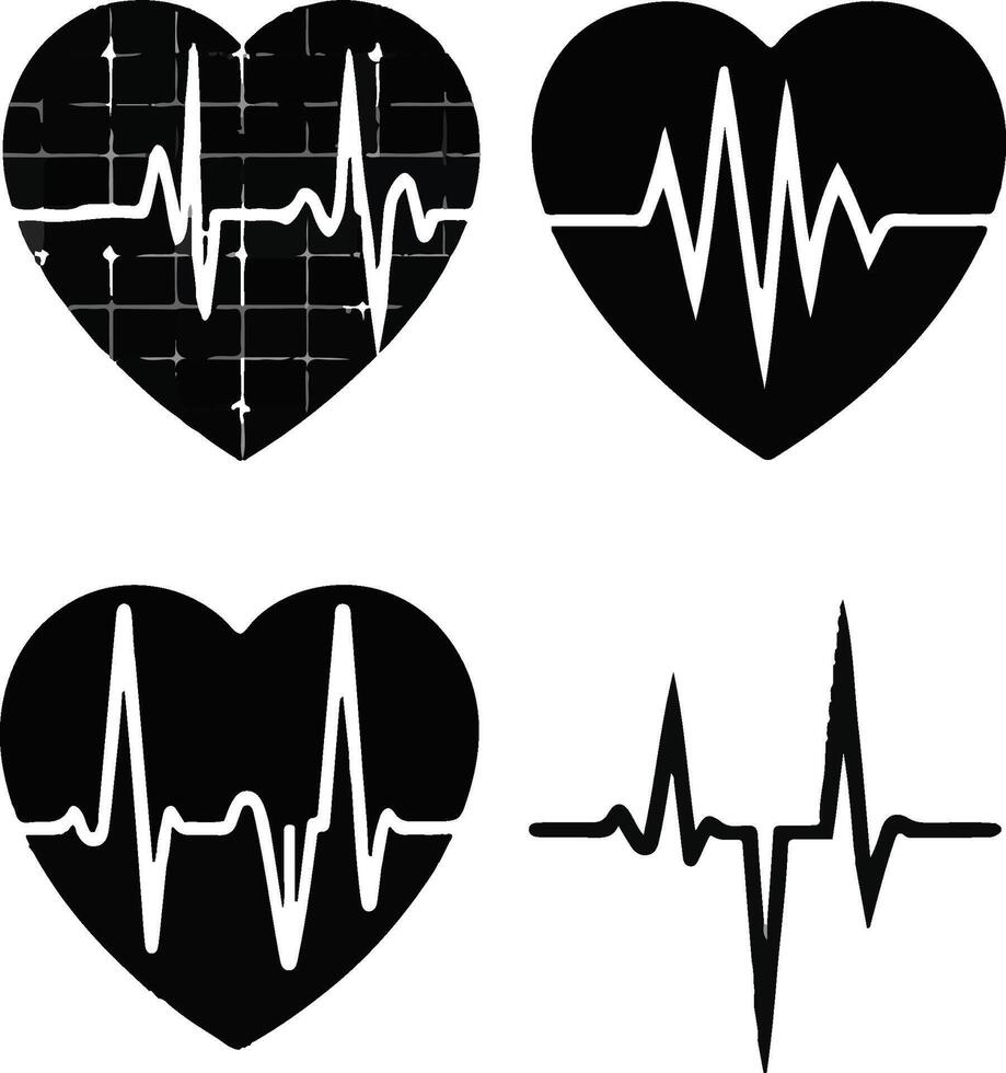 Clip art heart rhythm set, Electrocardiogram, Black and With Background, illustration vector