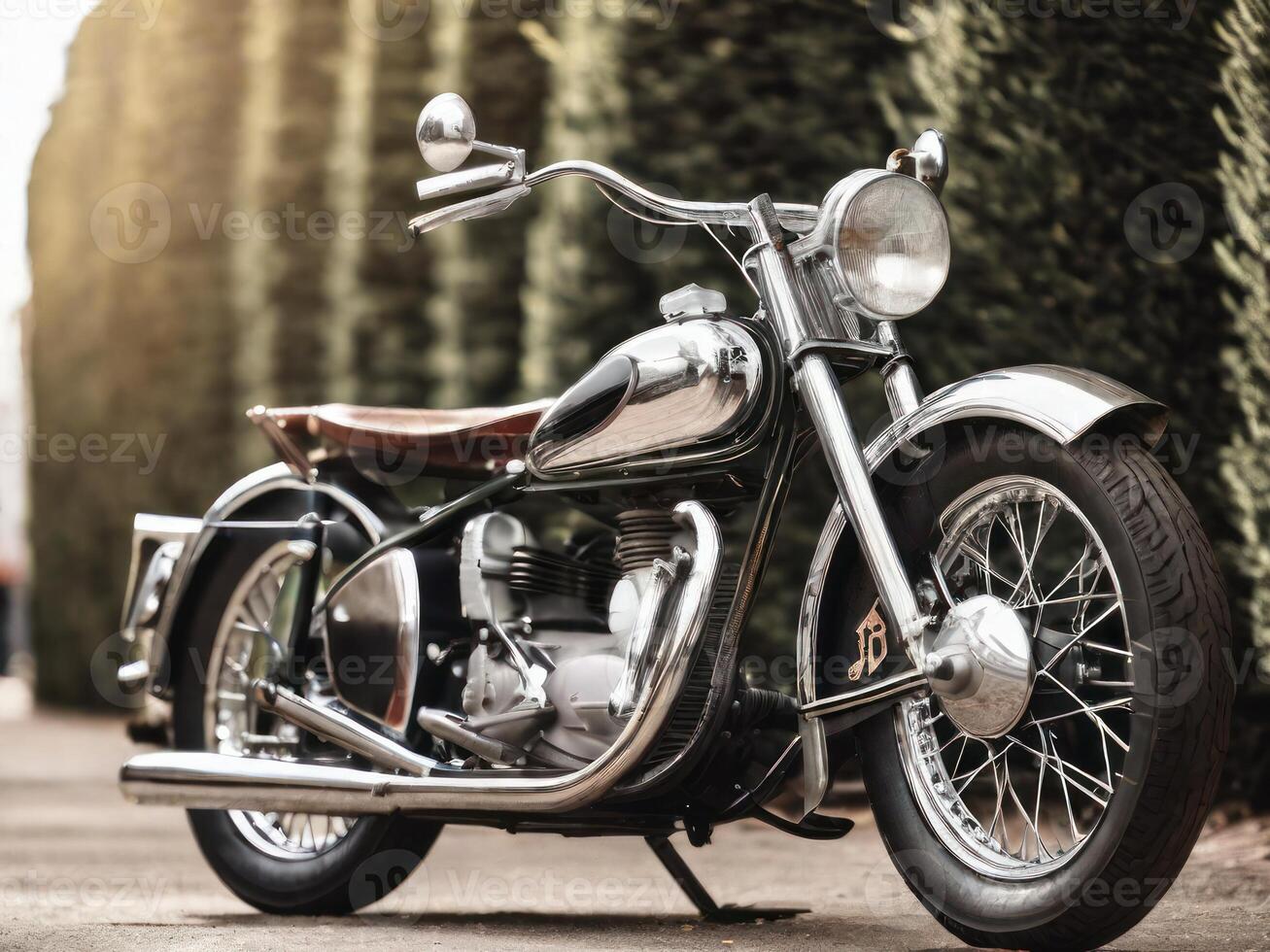 Vintage motorcycle with gleaming chrome and polished leather photo