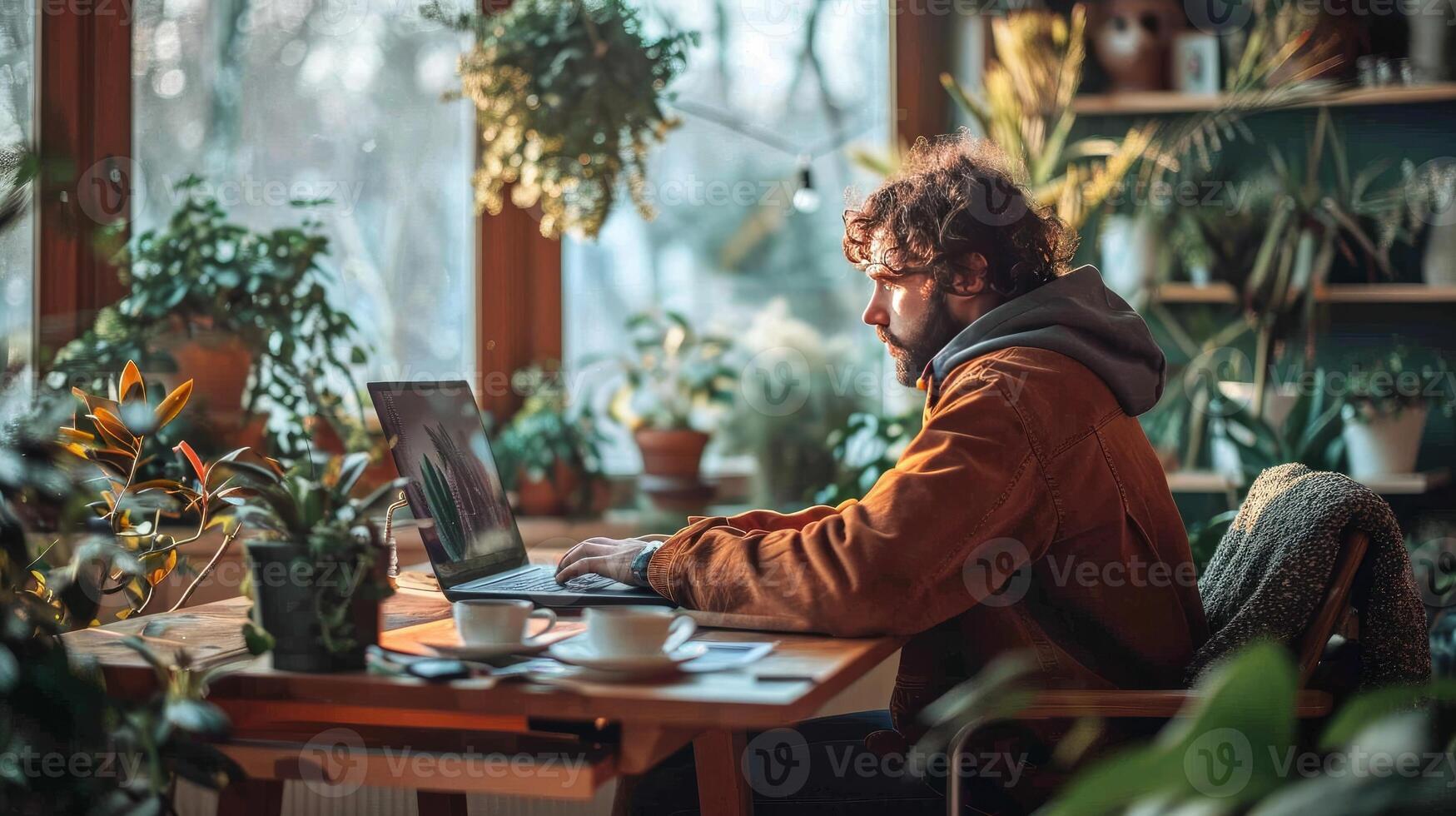 Freelance man working in front of the computer photo