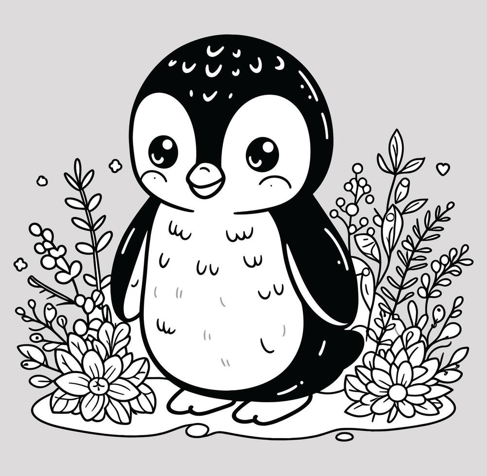 Basic coloring pages designed for children, featuring a penguin. The drawing is clean and simple, vector