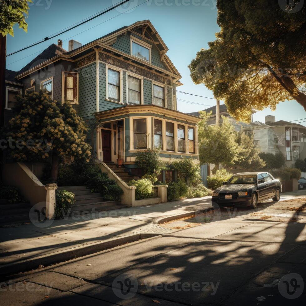 An old house sitting on side of the street photo