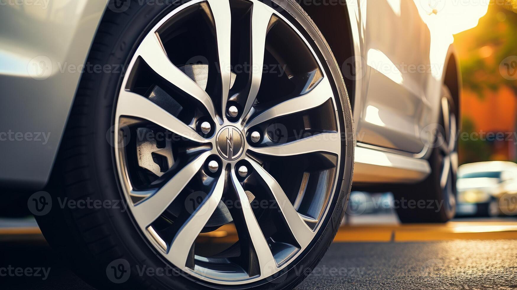 Close up detailed shot of car wheel photo