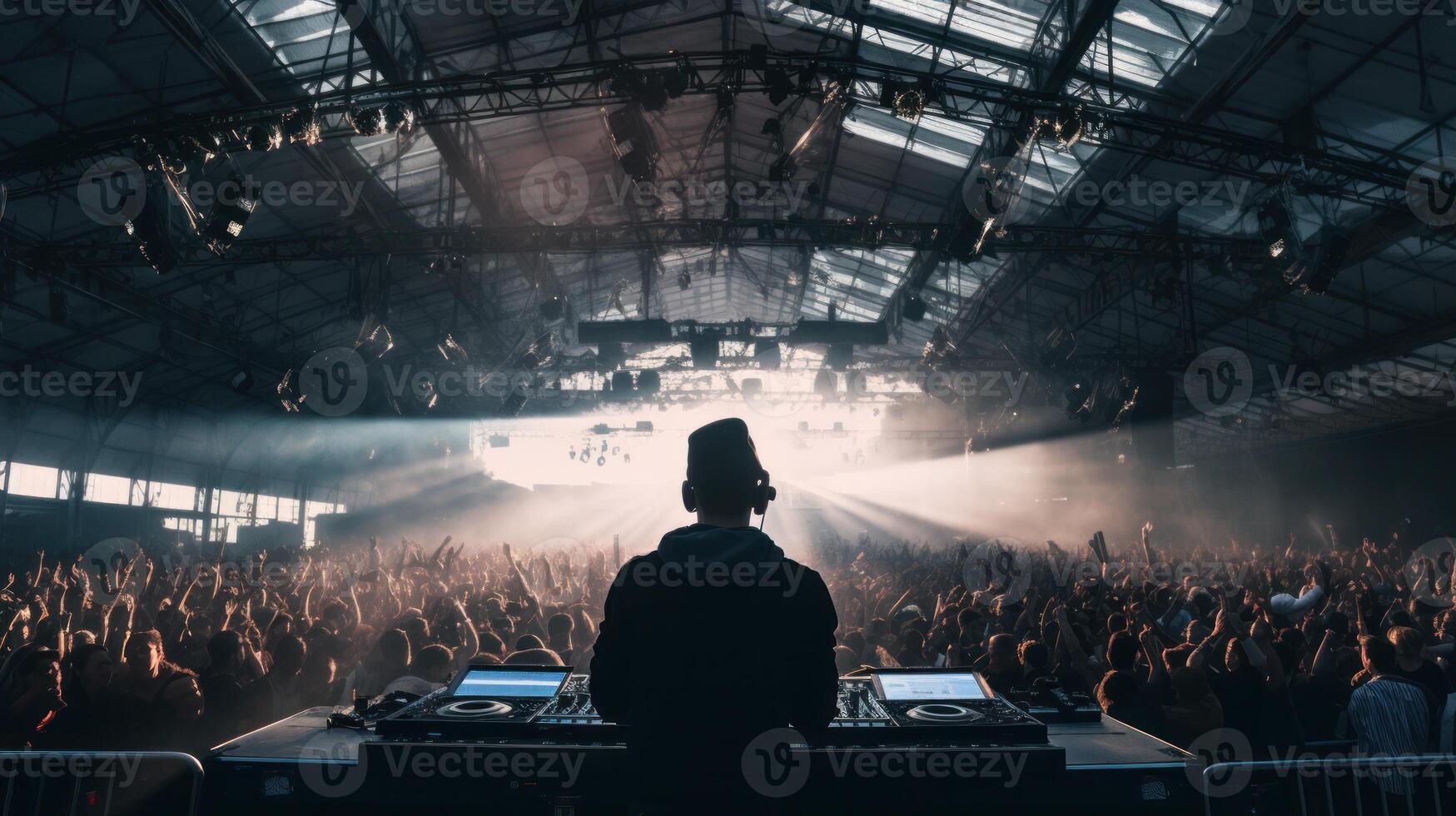 Festival, concert scene. crowd from dj's perspective photo
