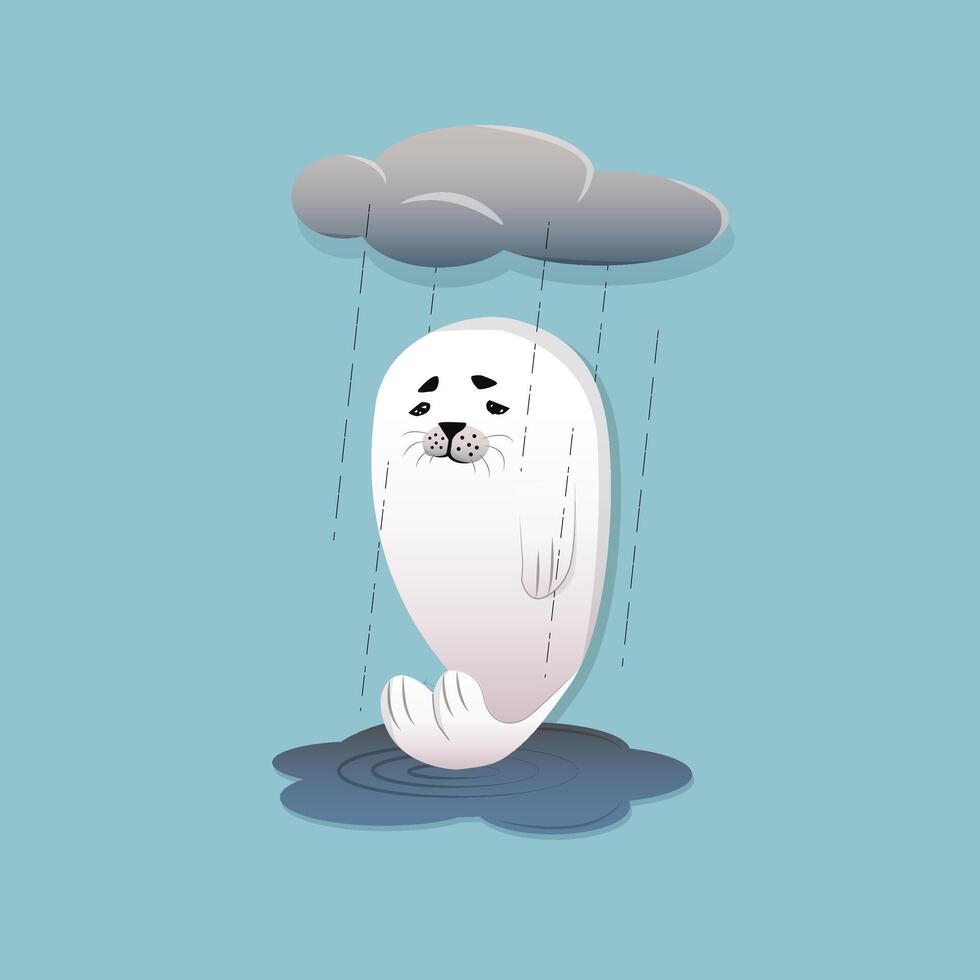 Illustration of a cute sad Seal on a blue background vector