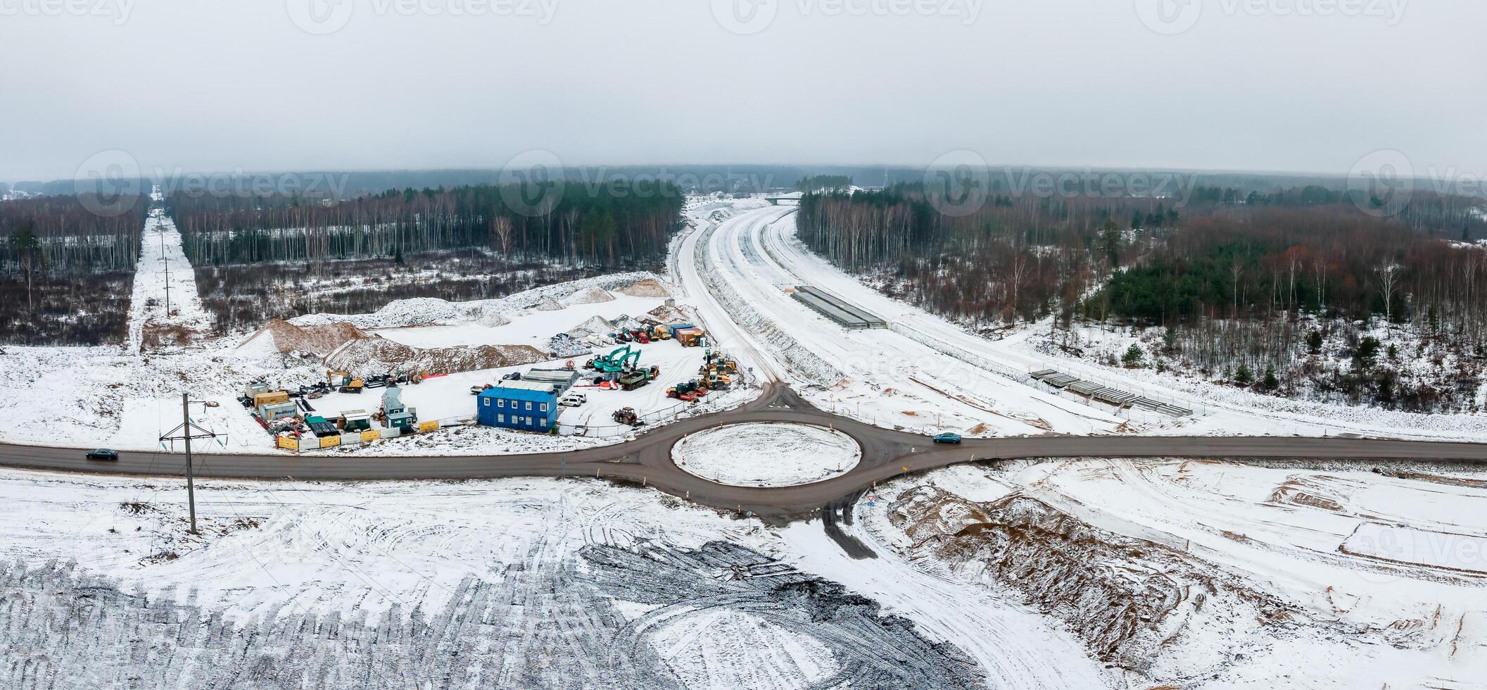 Aerial view of Road construction of Kekava Bypass, a new section of A7 Riga Bauska and part of E67 Via Baltica photo