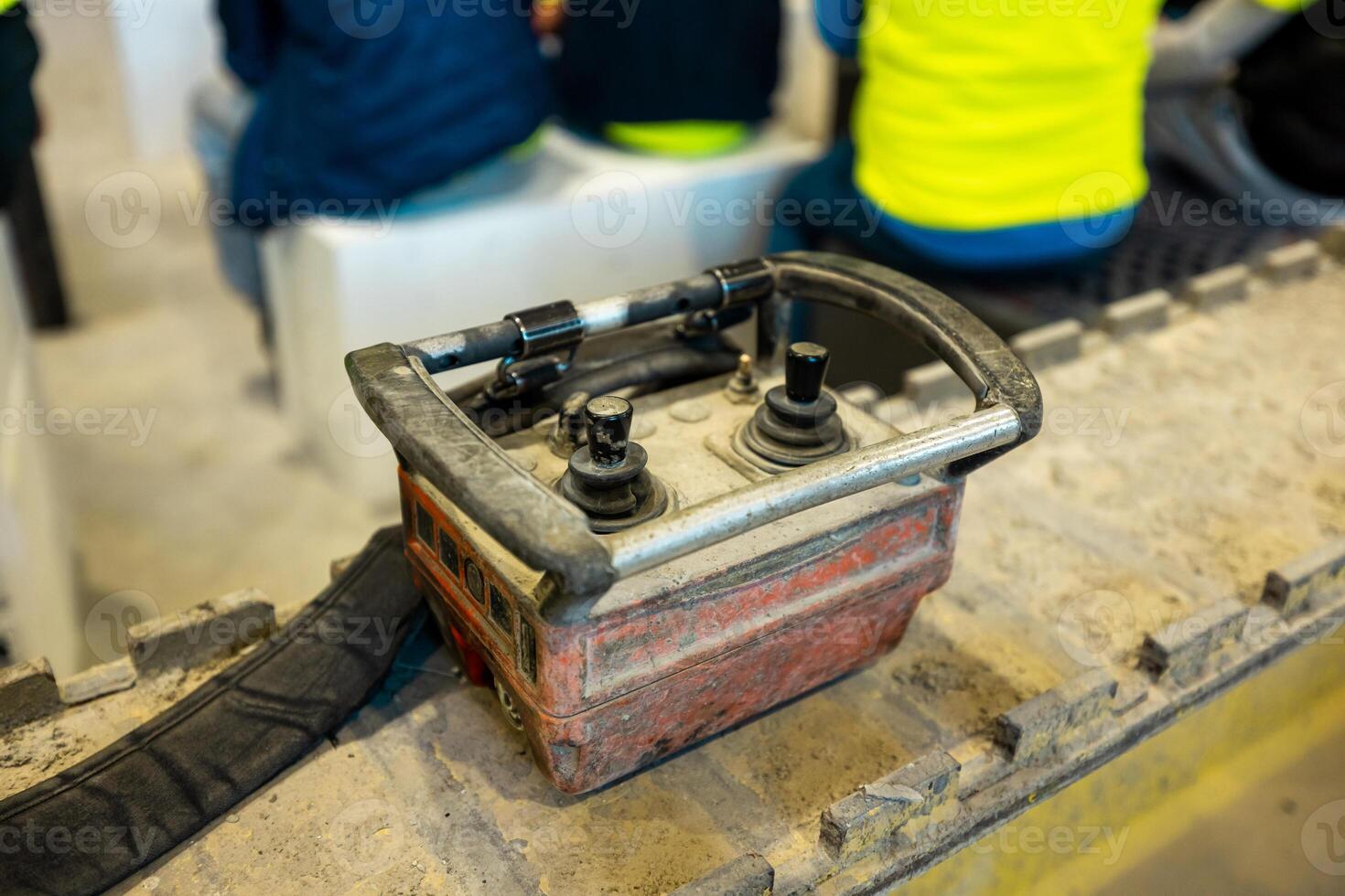 Close up at controlling lever swtich of crane truck vehicle, using to operate for lifting system photo