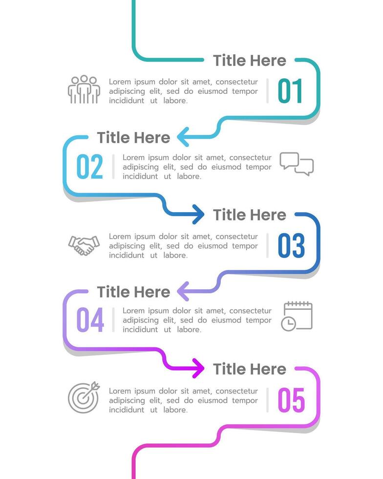 Vertical infographic line with arrow design template. 5 Process business to success. Business presentation, Brochure, Banner, Poster, and Marketing. vector
