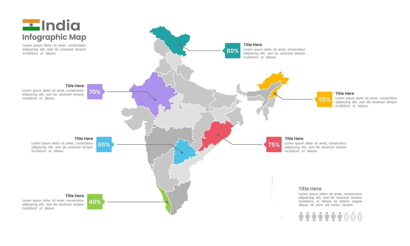 Infographic map of India design template. Geopolitical, Economic Growth, Population, Cost of living and Historical. vector