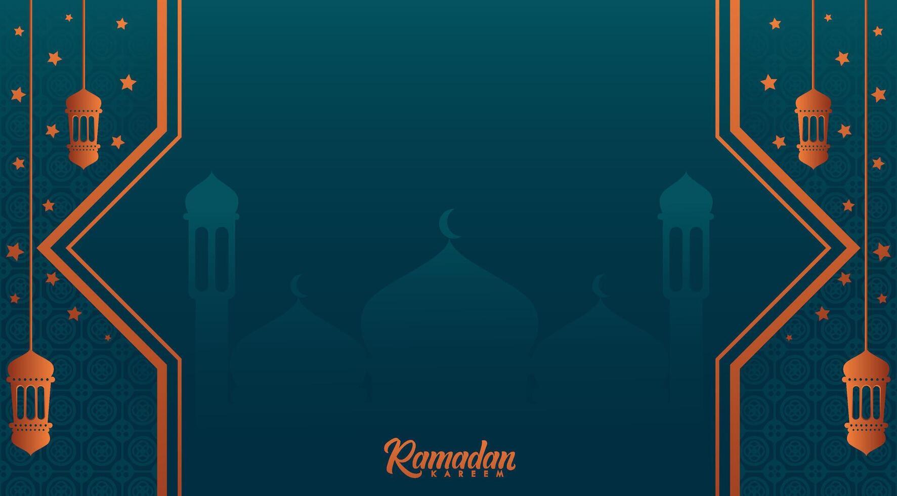 ramadan background with mosque and lanterns vector