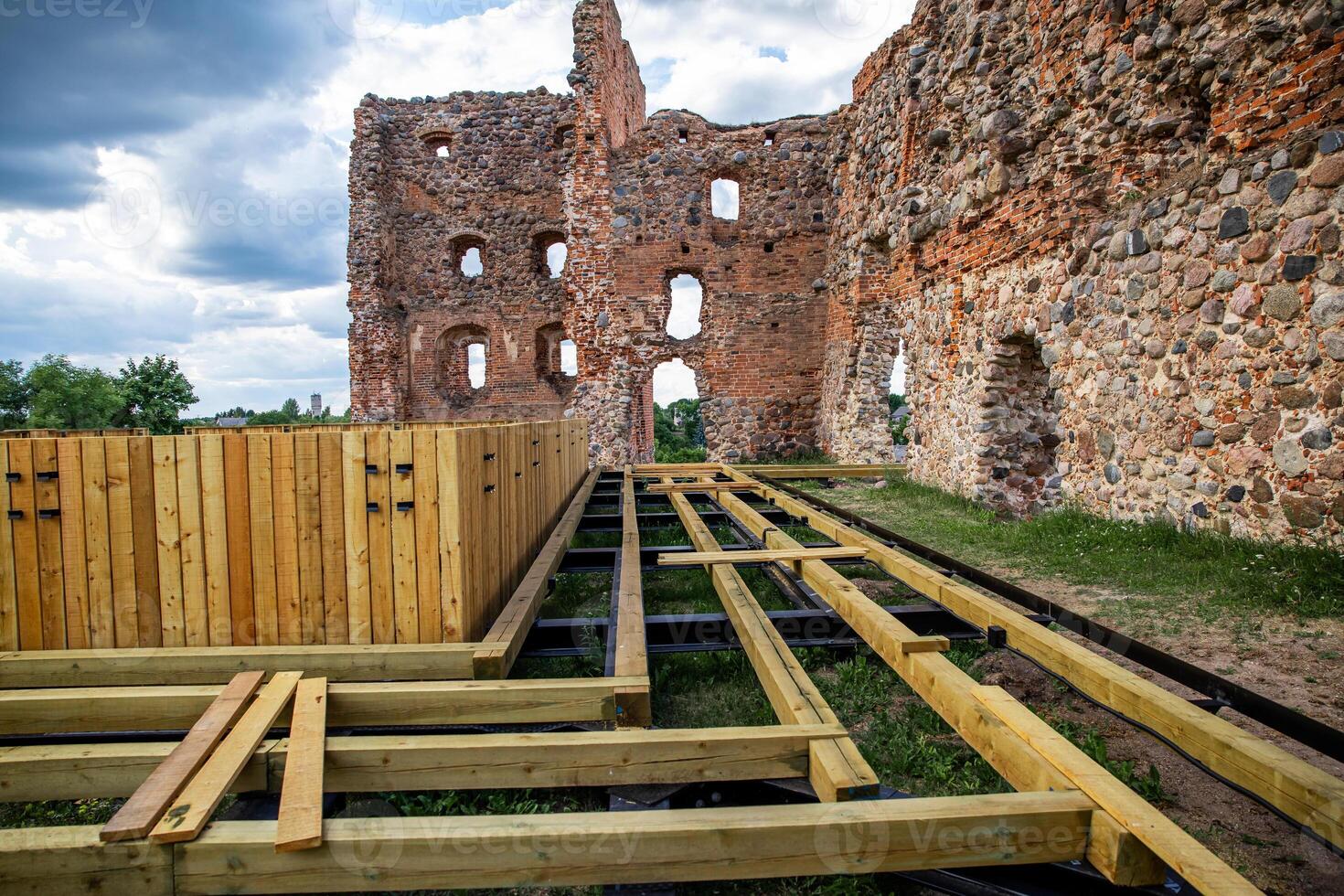 Ancient medieval castle renovations in Ludza, Latvia photo