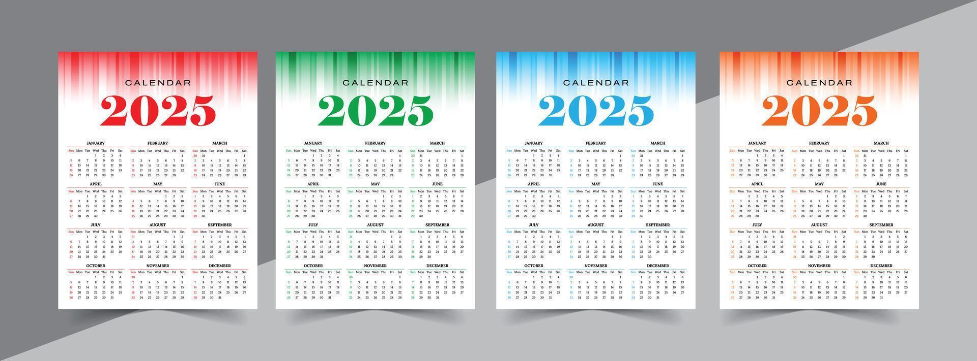 Colorful 2025 Calendar set template 2025 abstract calendar design vector