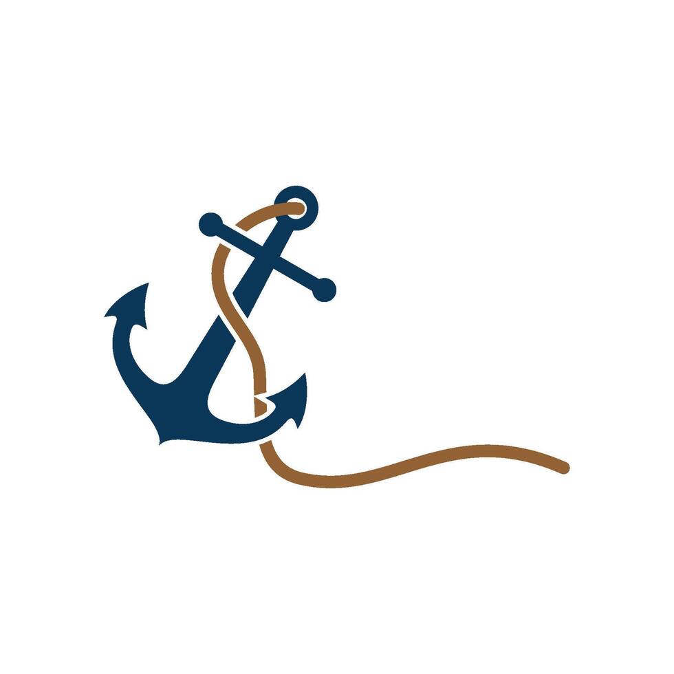 Blue Anchor with Rope Icon Logo Template vector