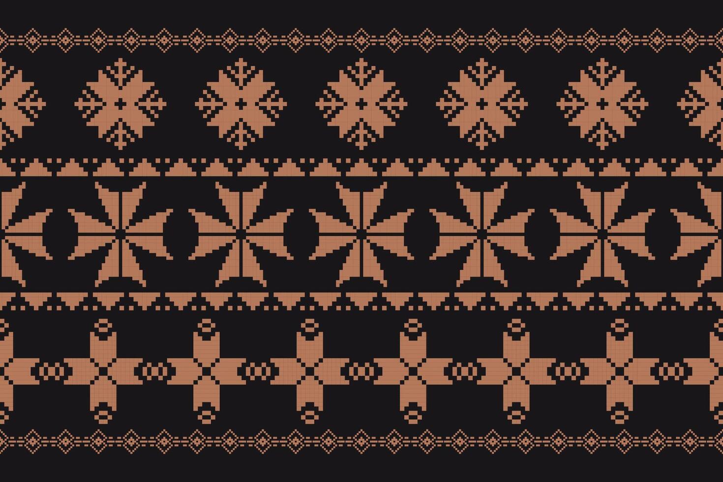 Traditional Pixel Art Pattern with Geometric Shapes in Brown and Black, Seamless Folk Art Design for Textiles, Texture, Fabric, Clothing, Wrapping, Carpet, and Home Decor vector